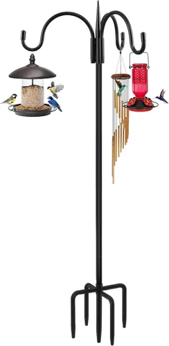 Vista 8 de FEED GARDEN Gancho de pastor doble ajustable para exteriores con base de 5 puntas de 63 pulgadas, poste resistente de comedero de pájaros de dos