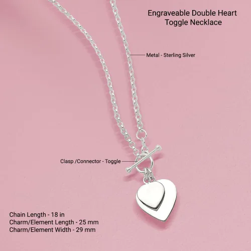Vista 5 de Diamond2Deal Collar de plata de ley grabable con doble corazón, Plata esterlina, No es una piedra preciosa
