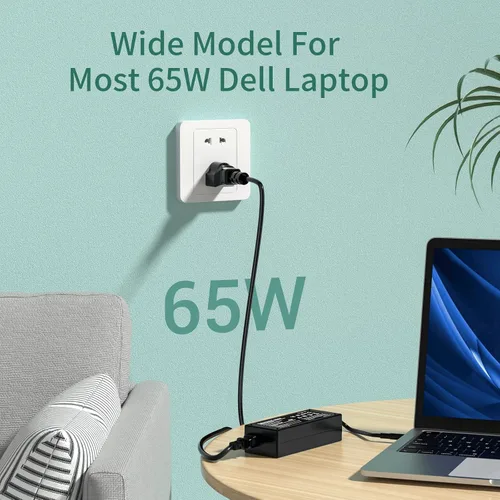 Vista 2 de Cargador adaptador de CA de 65 W para cargador Dell Inspiron 15 3000 5000 7000 3552 3558 3576 3580 5551 5557 5558 5559 5566 5567 5568 5570 5582 5583