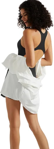 Vista 6 de RXRXCOCO Overol sexy de yoga sin mangas para mujer, overol corto de una pieza, cuello redondo profundo, espalda descubierta, bodycon