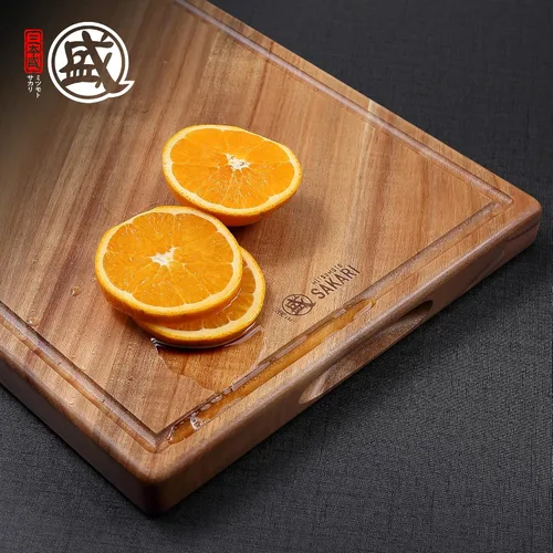 Vista 6 de MITSUMOTO SAKARI Tabla de cortar de madera de acacia de 16 x 11 pulgadas con ranura para jugo