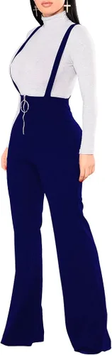 Vista 3 de Remelon Overol sin mangas de cintura alta con cremallera frontal para mujer, overol con tirantes