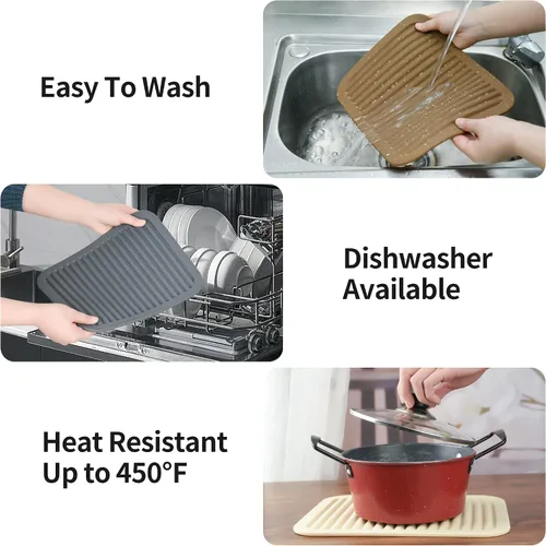Vista 7 de Salvamanteles para platos, salvamanteles de silicona versátiles para cocina, tapete de platos y soporte para ollas para encimera, tapete resistente