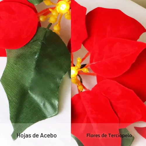 Vista 5 de FUCHSUN - Guirnalda de flores de Pascua de Navidad de 14 pies, 20 luces LED artificiales rojas con luces LED para árbol de Navidad, chimenea