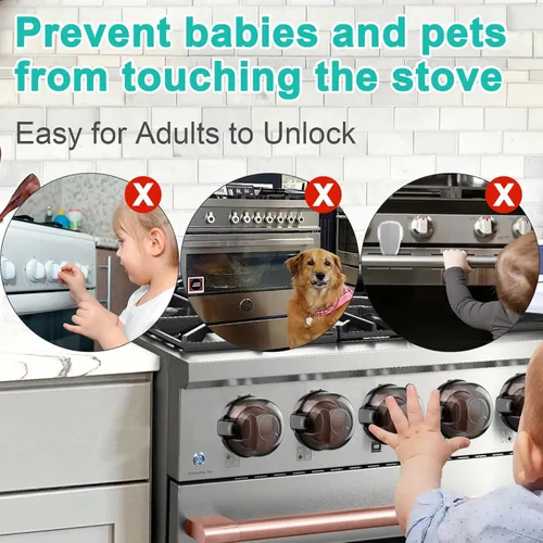 Vista 3 de Fundas de seguridad para pomo de estufa y cerradura de horno para niños y bebés, fundas para pomos de gas de tamaño universal, vista clara, fundas
