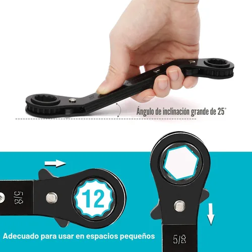 Vista 3 de DURATECH Juego de 5 llaves de trinquete reversibles de extremo de caja de doble desplazamiento, SAE, resistente, cromadas mate, llave de trinquete
