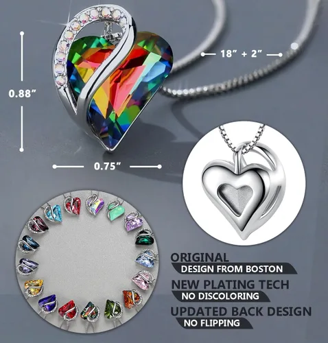 Vista 3 de Leafael - Collares para mujer, dije de corazón de amor infinito con cristales de piedra natal, cadena chapada en plata de 18 + 2 pulgadas, regalo