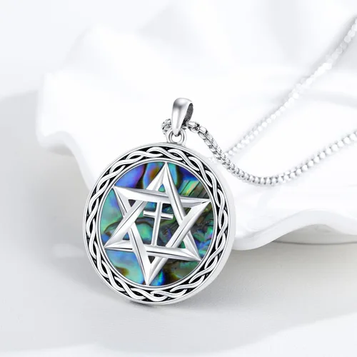 Vista 4 de Twoowl Star of David Necklace for Women Men 925 Sterling Silver Cross Abalone Shell Pendant Necklace Jewish Jewelry Gifts Estrella de David Para