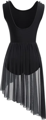 Vista 3 de AFAVOM Disfraz de baile lírico para mujer, vestido de lentejuelas con flores, falda asimétrica de tul fluida, disfraces de danza contemporánea