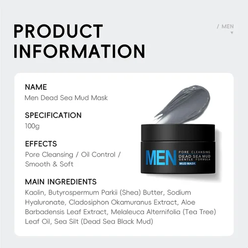 Vista 7 de Men's Facial Mud Mask Deep Cleansing Pores Control Oily Skin Face Care 4.23 oz Black One