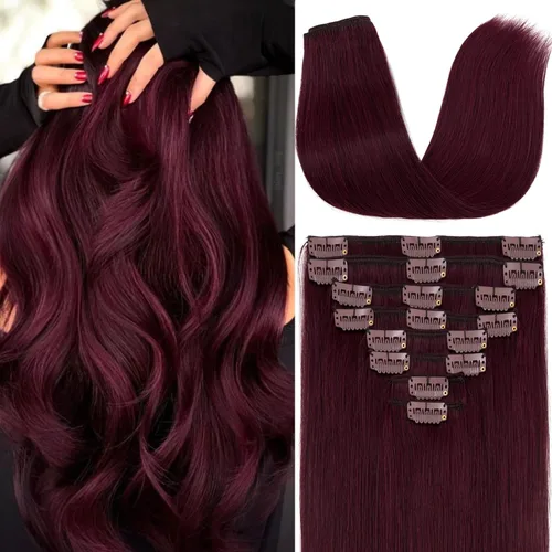 Vista 9 de S-noilite Extensiones de cabello humano con broches, cabello humano corto con clip, para mujer, cabello humano 100% Remy, cobertura de cabeza Marrón