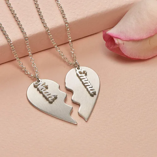 Vista 7 de MYKA - Collar personalizado de corazón roto - Joyería para parejas para novio, novia, ella, él, mujeres y hombres - Plata de ley 925, chapado en oro