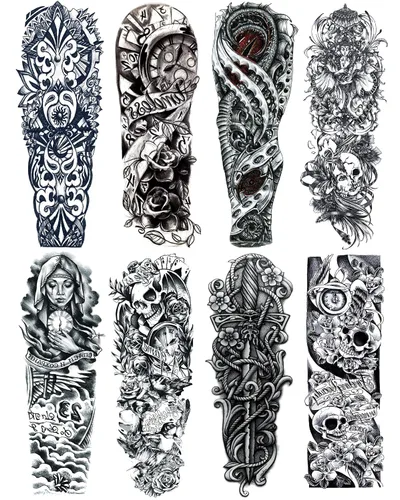 Vista 8 de Manga de Tatuajes Temporales de Animales, 8 Hojas de Tatuajes Temporales Grandes, Manga Completa de Tatuajes Temporales para Mujeres, Tatuajes