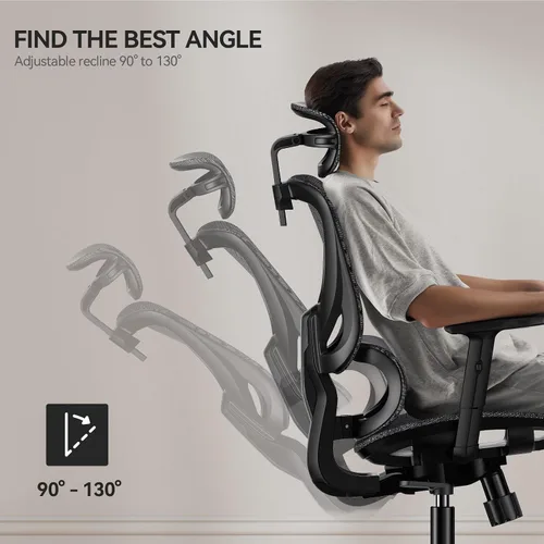 Vista 4 de NOBLEWELL Silla de oficina ergonómica de malla con ajuste flexible, soporte lumbar, silla de computadora de escritorio con respaldo alto