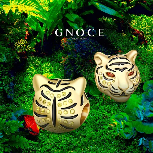 Vista 2 de GNOCE Charms de animales para pulseras S925 Plata Negro Pantera Charm Tigre Charm Charm Fit pulsera collar joyería regalo para mujeres hombres