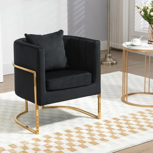 Vista 9 de Silla decorativa moderna de terciopelo, sillón tapizado de mediados de siglo con almohada para sala de estar, cómoda silla de tocador individual