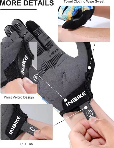 Vista 7 de INBIKE Guantes de ciclismo para hombres y mujeres, guantes de bicicleta transpirables con dedos completos, antideslizantes, pantalla táctil