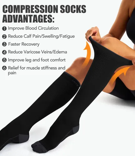 Vista 109 de Paquete de 3 pares de calcetines de compresión médica para mejorar la circulación de mujeres y hombres, para correr, hacer deporte y amamantar