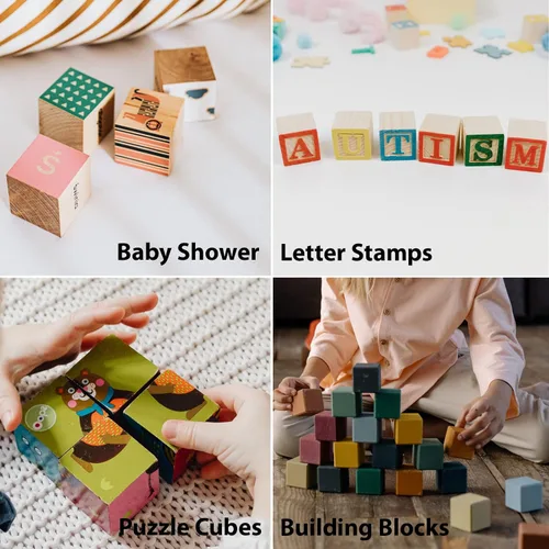 Vista 5 de Cubos de madera para manualidades de 1/2 pulgada, 200 bloques pequeños de madera en blanco para manualidades, baby shower, cuadrados lisos sin