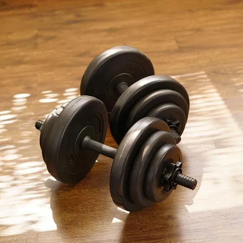 Vista 14 de Sunny Health & Fitness Juego de mancuernas de vinilo para ejercicio de 40 libras, pesas de mano para entrenamiento de fuerza, pérdida de peso, banco