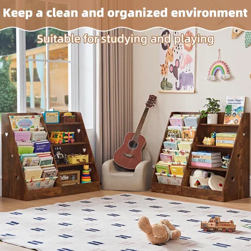 Vista 6 de Lerliuo Estantería y Organizador de Almacenamiento para Niños de 4 Niveles, Estantería Inclinada de Cinco Capas para Niños, Estante de Libros