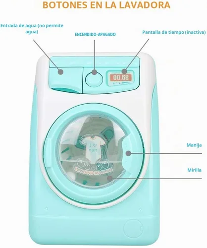 Vista 4 de Mini simulación casa de muñecas muebles cocina juguetes niños juegos casa juguete lavadora Azul