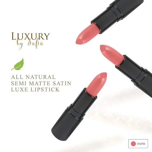 Vista 2 de Luxury by Sofia Lápiz labial totalmente natural, color de labios semimate, hidratante, de larga duración, maquillaje vegano para mujeres (fe)