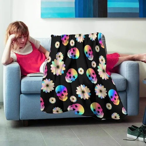 Vista 4 de Manta cómoda para cama, sofá, compatible con flores de calavera de azúcar, mantas y mantas de franela ligeras, mantas de microfibra mullidas