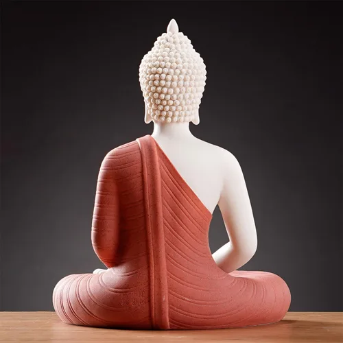 Vista 7 de QINLANG Estatua de Buda roja de 12 pulgadas y lámpara de mesa circular LED de 15.74 pulgadas, estatuas de Buda de interior para decoración del hogar