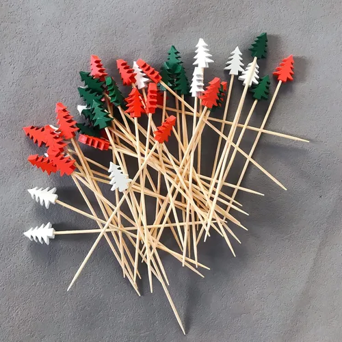 Vista 5 de 100 piezas de selecciones de cóctel de bambú fruta/comida palillos de dientes festivos de aperitivos de 4.72 pulgadas palillos de madera con árboles