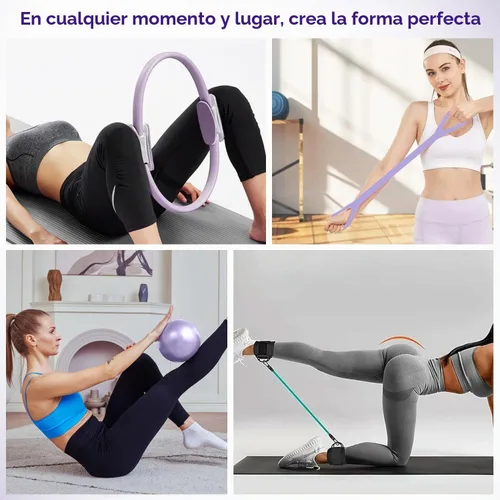 Vista 6 de Pilates Ring Kit for Women, Pilates Equipment Accessories, Home Workout Set with Magic Circle, Mini Exercise Ball, Ankle Resistance Bands & Yoga