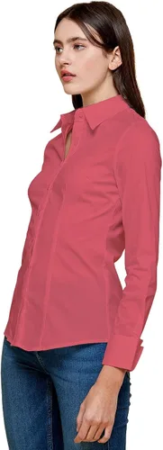 Vista 2 de Blue Age Camisa básica de manga larga con botones para mujer, corte ajustado (S-3X)