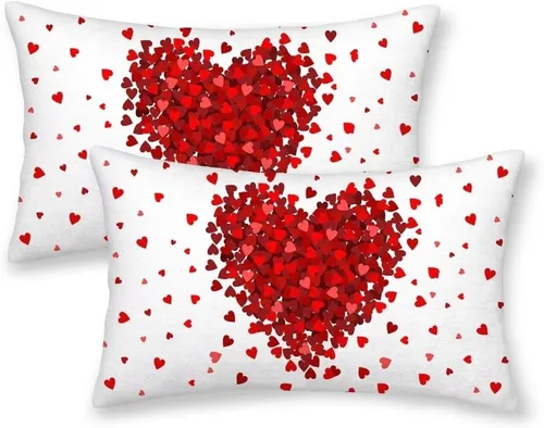 Vista 15 de AEIOAE Juego de 2 fundas de almohada de San Valentín de 16 x 16 pulgadas, almohadas de corazón rojo de amor de algodón para decoración del día