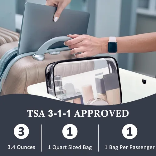 Vista 3 de COSHAYSOO Bolsa de Maquillaje Transparente con Protección Solar, Bolsa de Protector Solar con Parches de Letras, Accesorios Esenciales de Playa