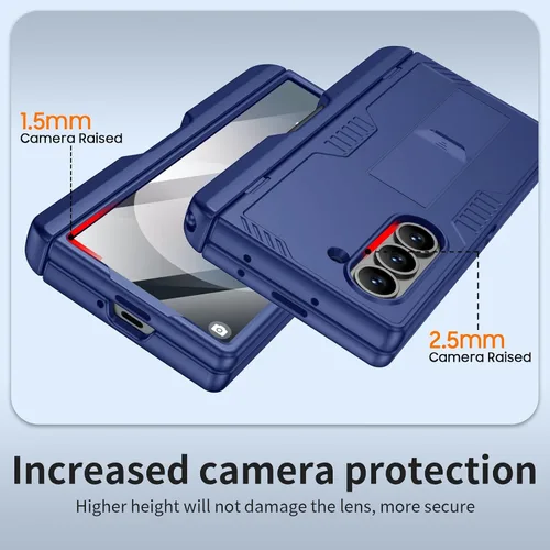 Vista 7 de Funda para Samsung Galaxy Z Fold 6 con soporte para S Pen y soporte, [protección de bisagra y protector de pantalla templado] Funda de carga Azul