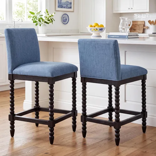 Vista 7 de DUHOME Taburete de mostrador de husillo con asiento acolchado de resorte, taburetes de bar de madera de granja de 26 pulgadas de altura de Negro/Azul