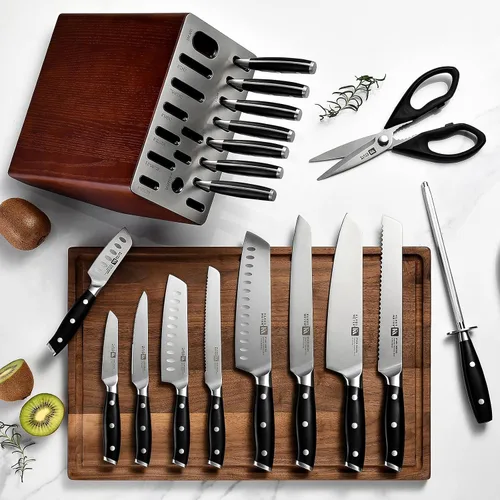 Vista 5 de Stahl Juego de Bloques de Cuchillos de Acero Alemán Exclusivo de Alto Carbono de 19 Piezas (Negro) Premium Knife Set, Long-Lasting Sharpness