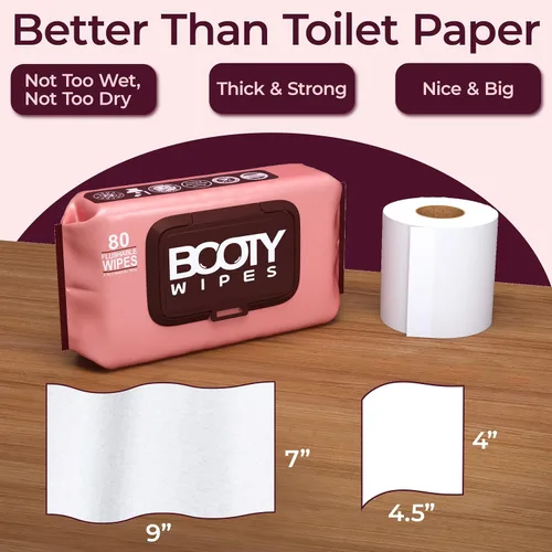 Vista 4 de BOOTY WIPES Toallitas desechables para mujer, 320 unidades en total (4 paquetes de 80) toallitas húmedas para adultos, toallitas femeninas con pH