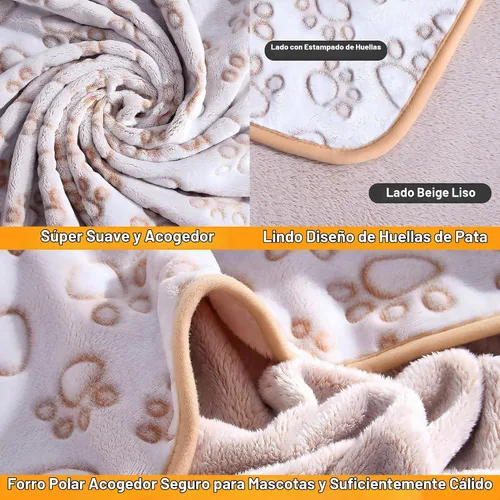 Vista 3 de Stuffed Manta Premium Suave para Perro Pequeña Beige, con Franela Beige Lindo Estampado de Huellas, 24 x 32 pulgadas, Manta para Gatos Suministros