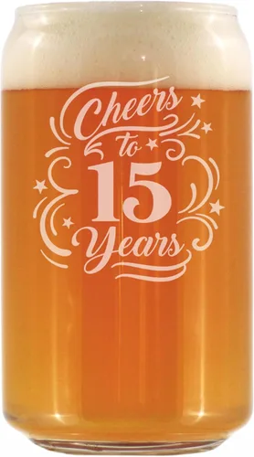 Vista 7 de Regalos personalizados de vidrio con texto en inglés «Cheers to 15 Years» para mujeres y hombres, decoración de fiesta de 15 aniversario, vasos