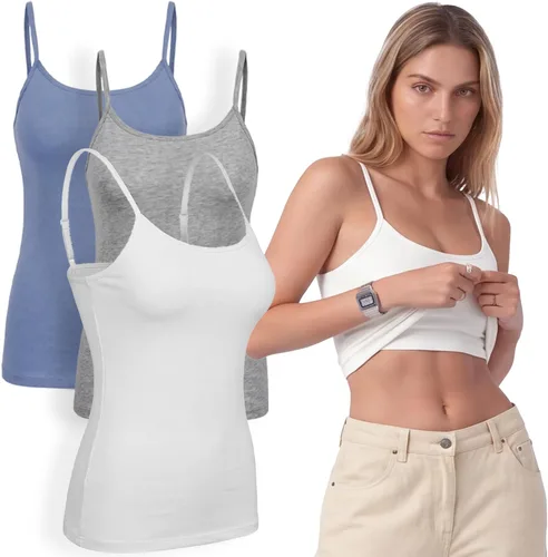 Vista 25 de Emmalise Camiseta de mujer con brasier integrado, soporte de tela sin varillas, camisola corta