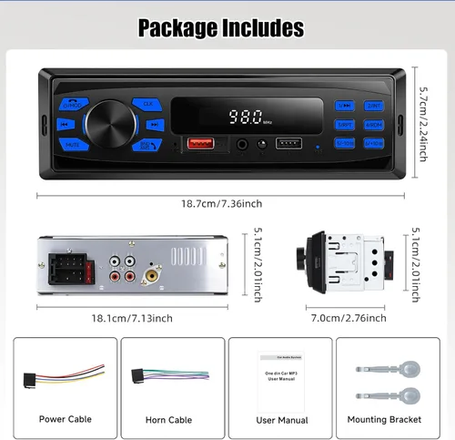 Vista 6 de SIXWIN Estéreo de coche de un solo DIN con Bluetooth 5.1 manos libres para llamar al coche, radio FM, reproductor de MP3, puerto USB dual AUX