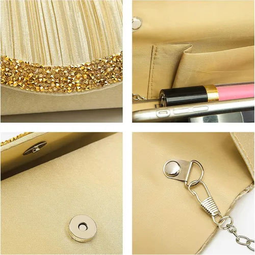 Vista 6 de Dasein Bolsos de noche de satén para mujer bolsos de mano bolsos de boda bolsos formales para fiesta graduación con diamantes de imitación