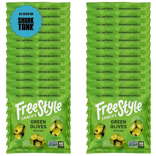 Vista 8 de Freestyle Snacks Paquetes de aperitivos de oliva, como se ve en Shark Tank, una sola porción, aceitunas frescas sin hueso, cultivadas en Grecia