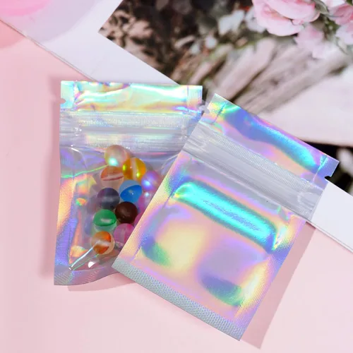 Vista 5 de 100 bolsas resellables a prueba de olores, bolsas planas transparentes para almacenamiento de alimentos, bolsas de embalaje de plástico de aluminio
