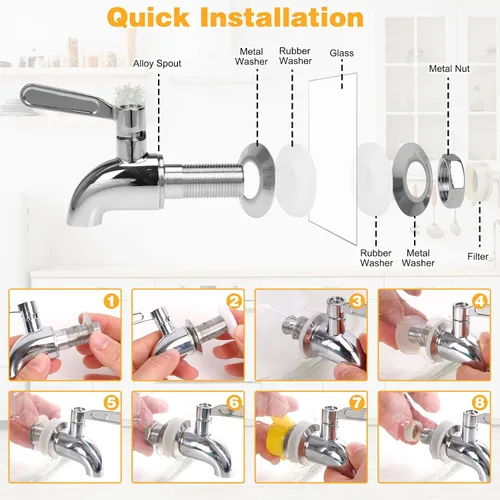 Vista 4 de Moretoes Dispensador de bebidas de vidrio de 1 galón para fiestas, dispensador de bebidas para jugo y té helado, tarro hermético de vidrio para té