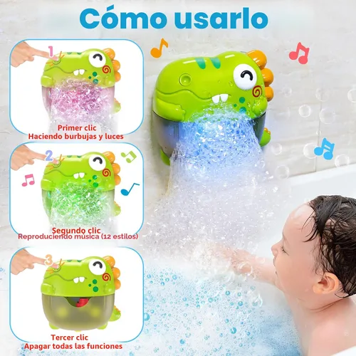 Vista 5 de Juguetes de baño de burbujas para niños pequeños, máquina de burbujas de baño iluminada, juguete para niños de 3 a 5 años, juguete para bañera
