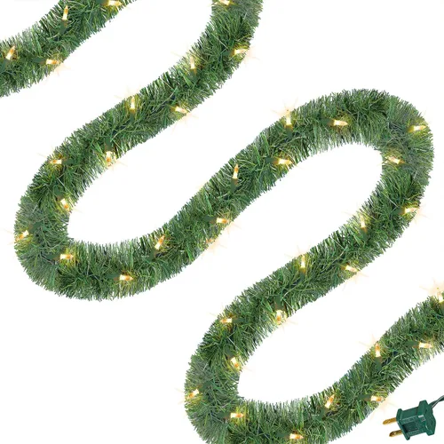 Vista 11 de WATERGLIDE Guirnalda verde de Navidad iluminada de 15 pies, con tira de luces multicolor, guirnaldas artificiales preiluminadas, luces de Navidad