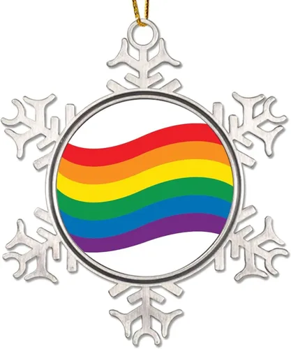 Vista 8 de Regalos de recuerdo de Navidad gay, copo de nieve de metal, decoración para árbol de Navidad, dinosaurio LGBTQ, adornos para árbol de Navidad