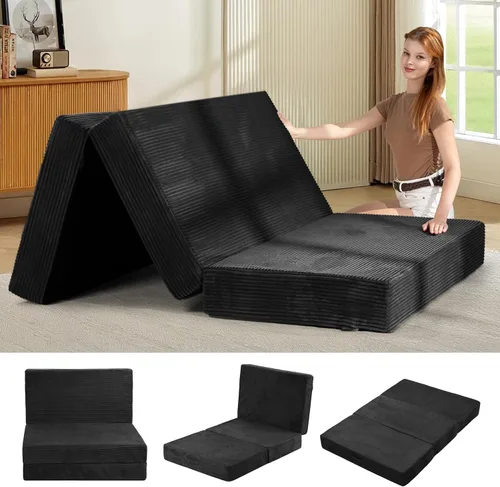 Vista 9 de Colchón de tres pliegues de 6 pulgadas, tamaño individual, sofá cama plegable con funda extraíble lavable, colchón plegable de espuma de alta Beige